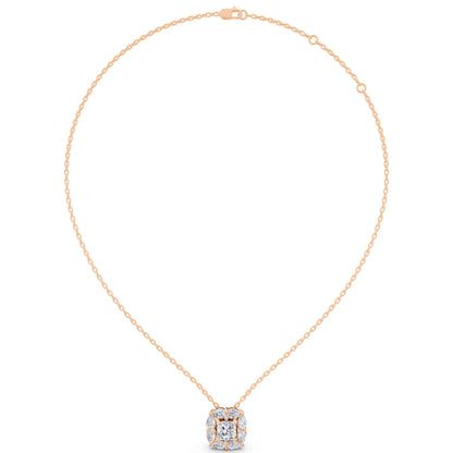 Rose Gold Cushion Lab Grown Diamond Floral Halo Pendant, view 5