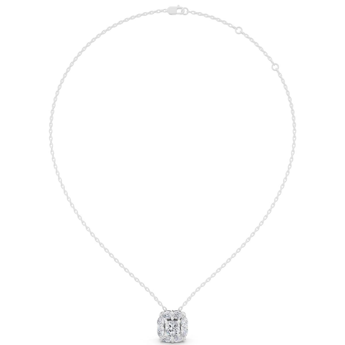 Cushion Lab Grown Diamond Floral Halo Pendant, view 5