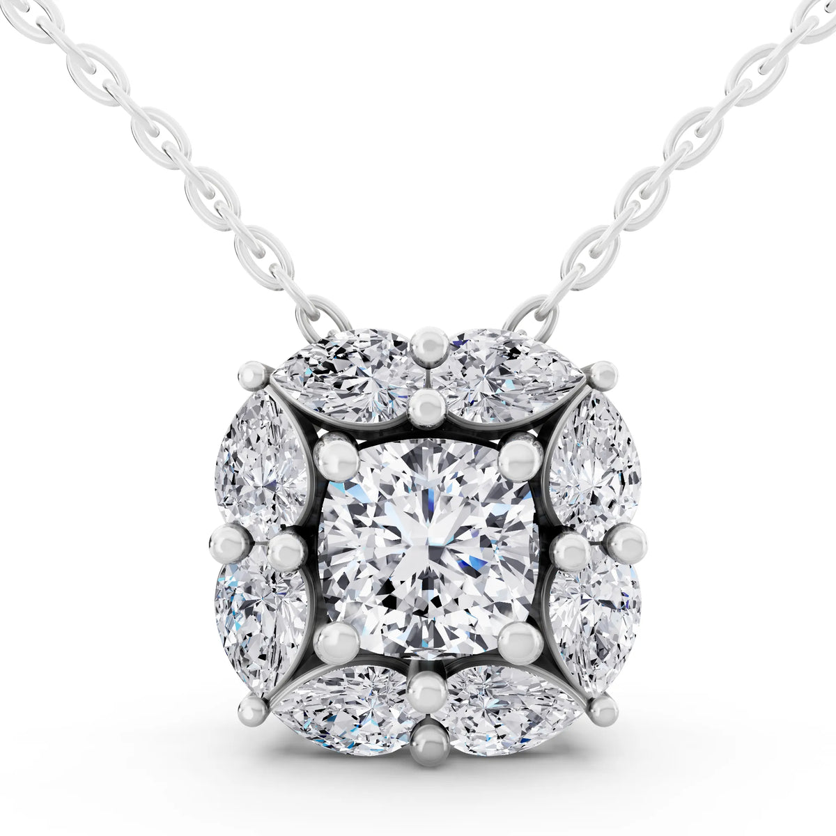 Cushion Lab Grown Diamond Floral Halo Pendant