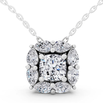 Cushion Lab Grown Diamond Floral Halo Pendant