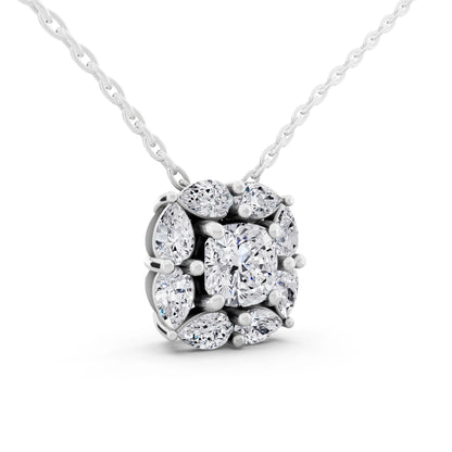 Cushion Lab Grown Diamond Floral Halo Pendant, view 3