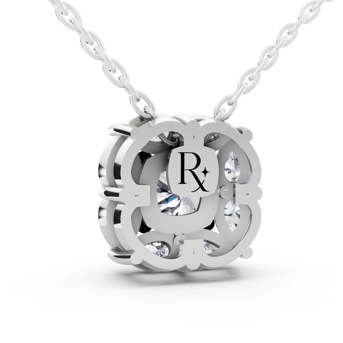 Cushion Lab Grown Diamond Floral Halo Pendant, view 4