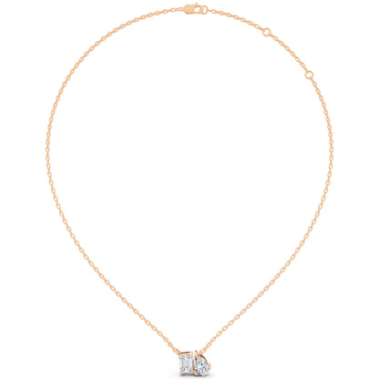 Rose Gold Emerald Pear Two Stone Lab Grown Diamond Pendant, view 5