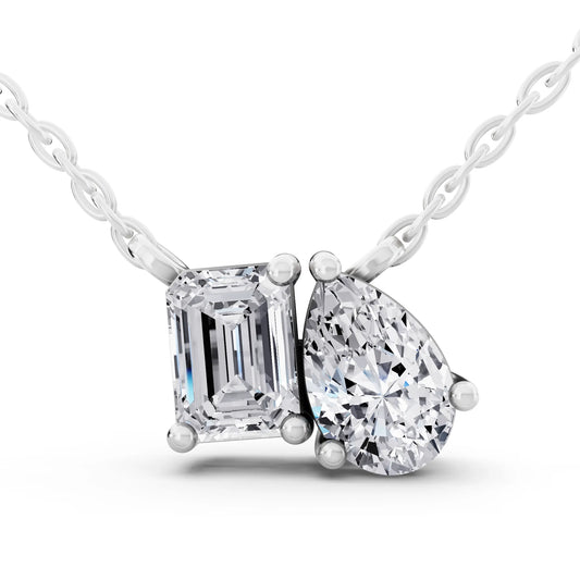 Emerald Pear Two Stone Lab Grown Diamond Pendant