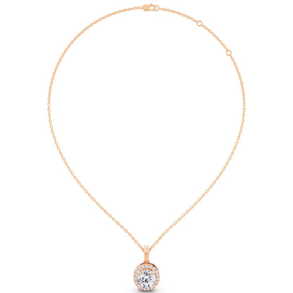 Rose Gold Classic Round Lab Grown Diamond Halo Pendant Style 2, view 5