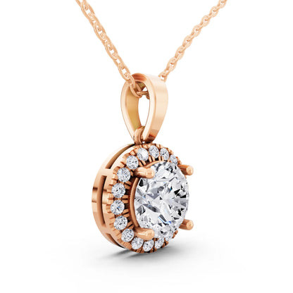 Rose Gold Classic Round Lab Grown Diamond Halo Pendant Style 2, view 3