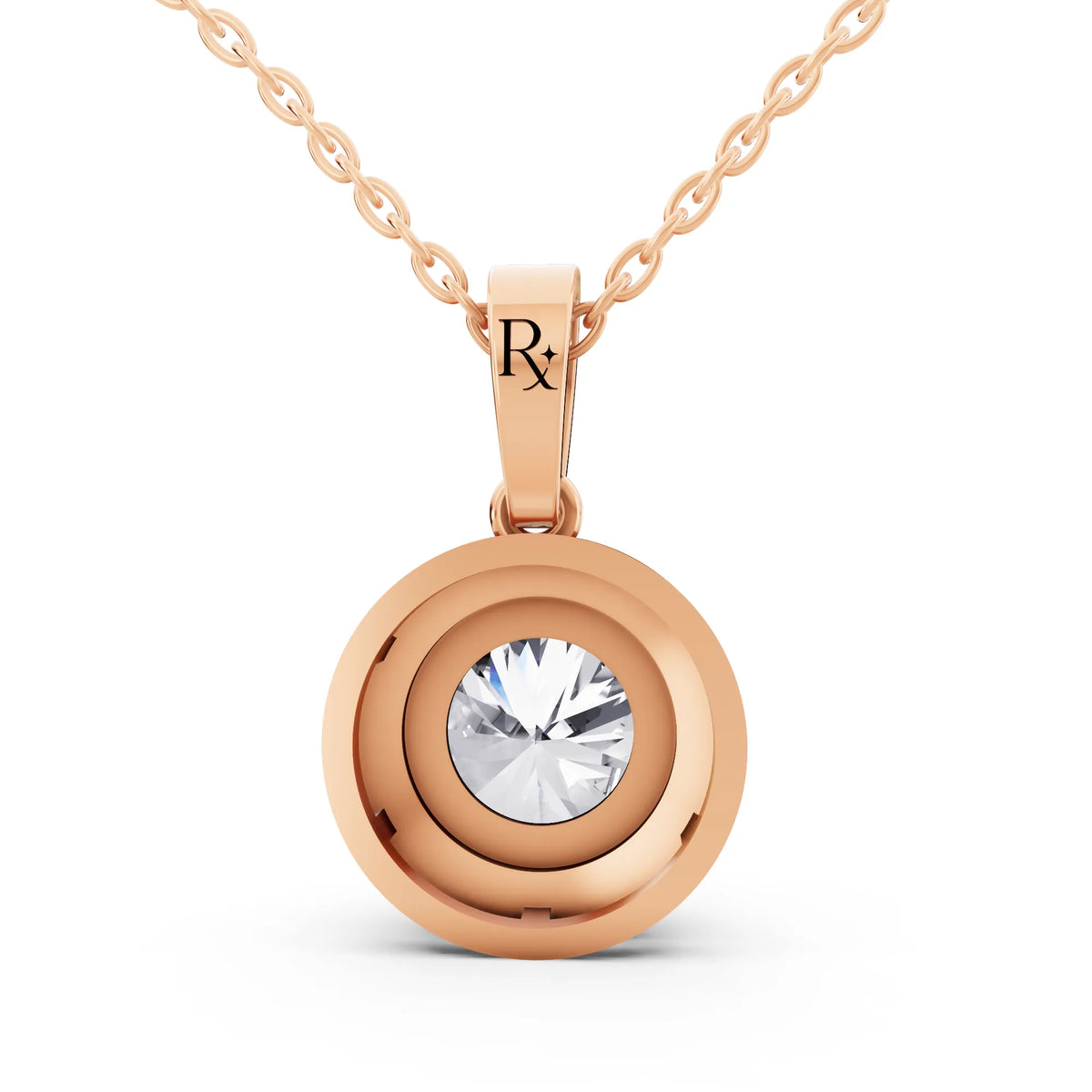 Rose Gold Classic Round Lab Grown Diamond Halo Pendant Style 2, view 4