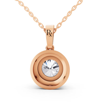 Rose Gold Classic Round Lab Grown Diamond Halo Pendant Style 2, view 4