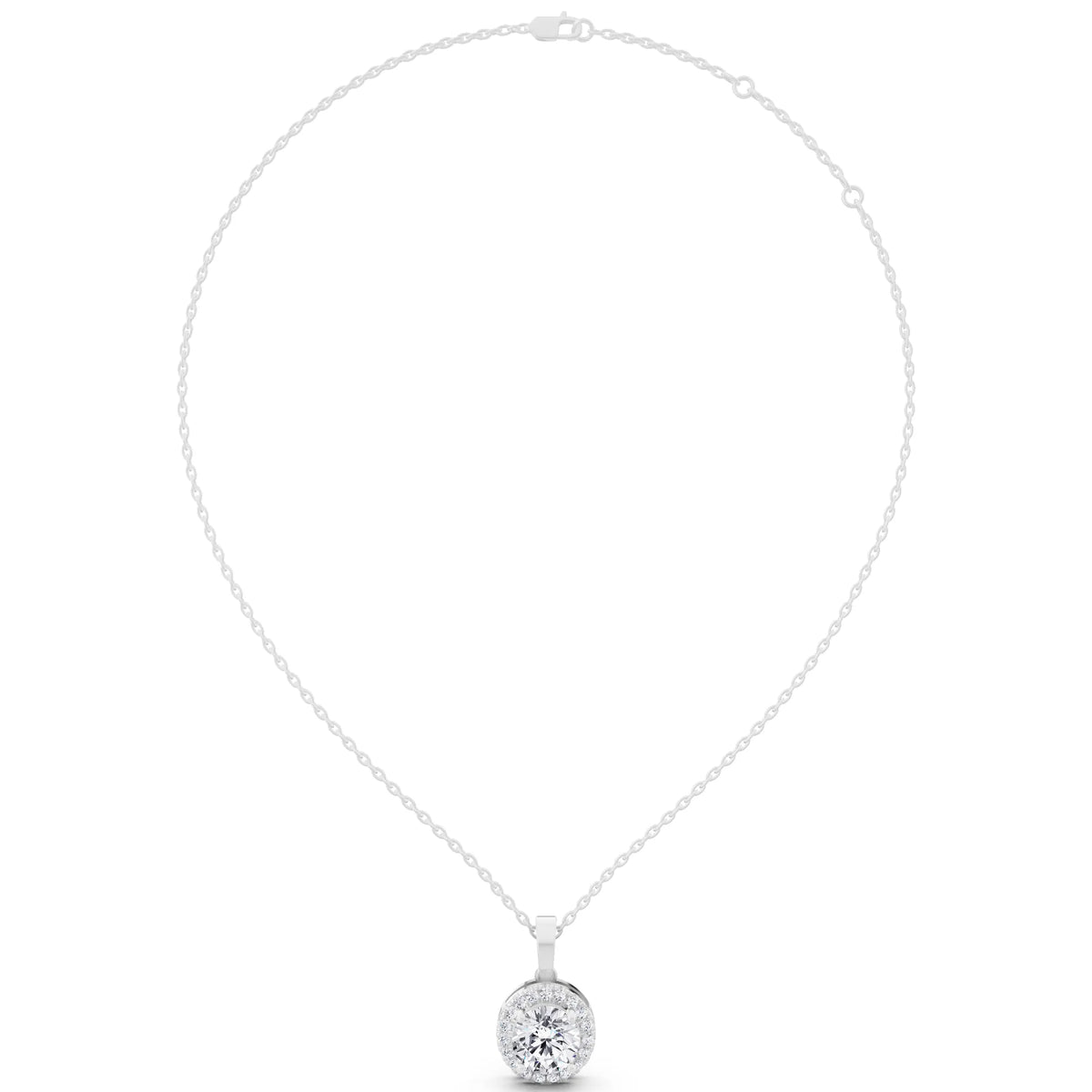 Classic Round Lab Grown Diamond Halo Pendant Style 2, view 5
