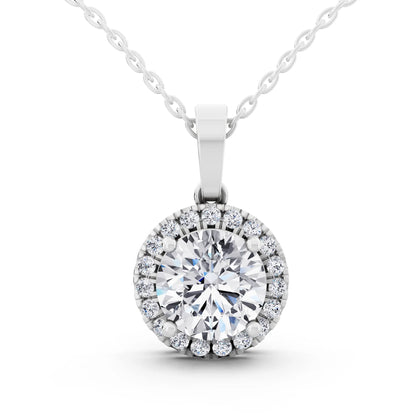 Classic Round Lab Grown Diamond Halo Pendant Style 2