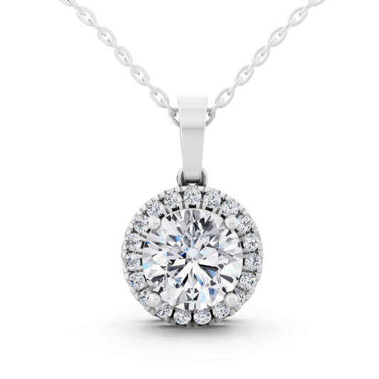 Classic Round Lab Grown Diamond Halo Pendant Style 2