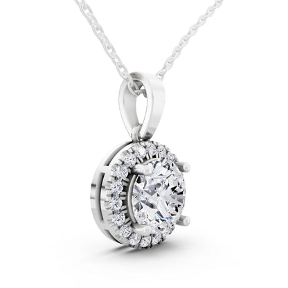 Classic Round Lab Grown Diamond Halo Pendant Style 2, view 3