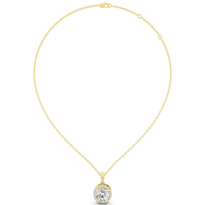 Yellow Gold Classic Round Lab Grown Diamond Halo Pendant Style 2, view 5