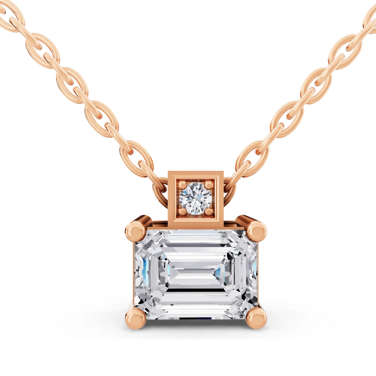 Rose Gold Emerald Lab Grown Diamond Accent Pendant