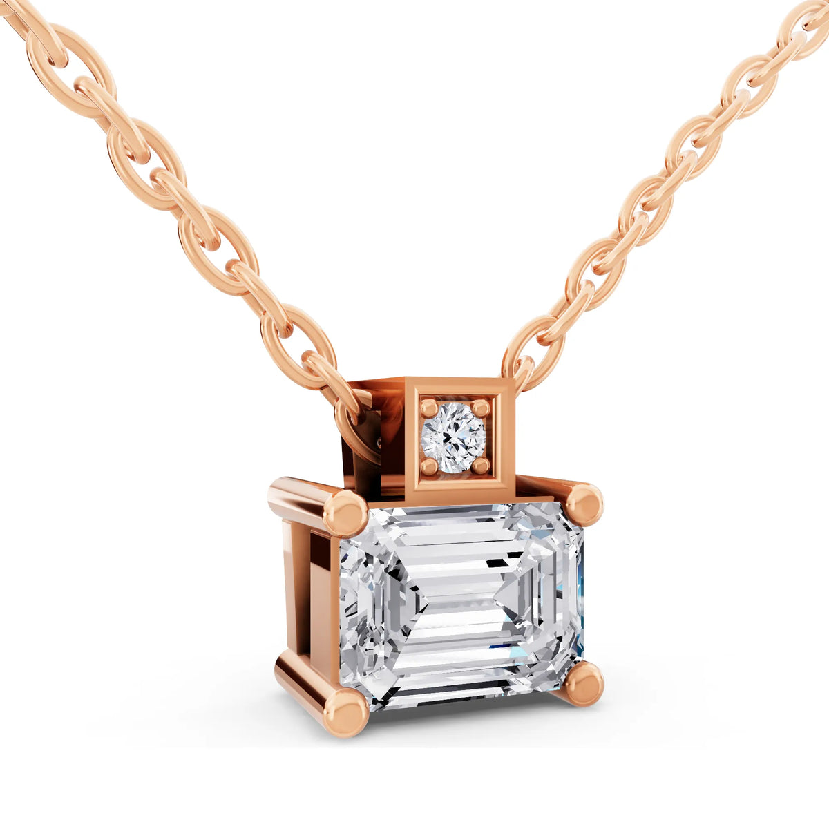 Rose Gold Emerald Lab Grown Diamond Accent Pendant, view 4