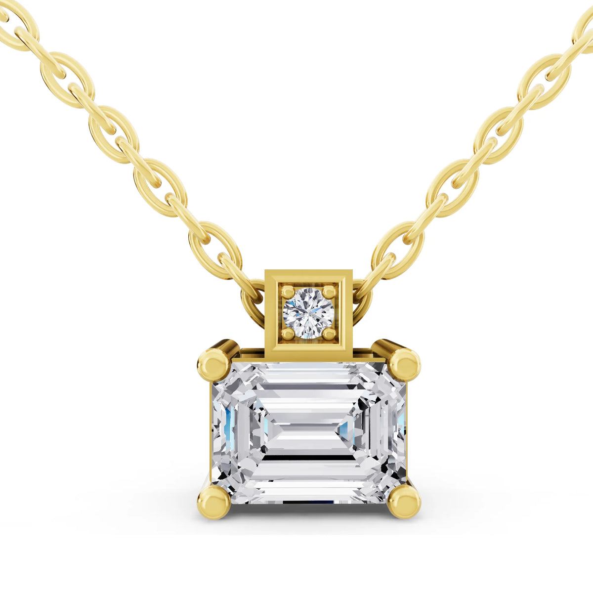 Yellow Gold Emerald Lab Grown Diamond Accent Pendant