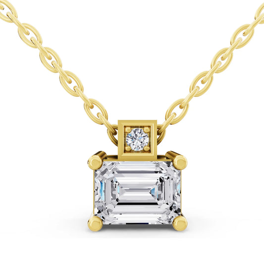 Yellow Gold Emerald Lab Grown Diamond Accent Pendant