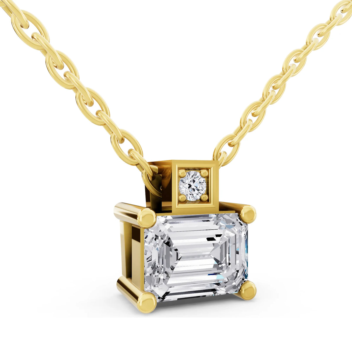 Yellow Gold Emerald Lab Grown Diamond Accent Pendant, view 4