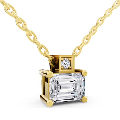 Yellow Gold Emerald Lab Grown Diamond Accent Pendant, view 4