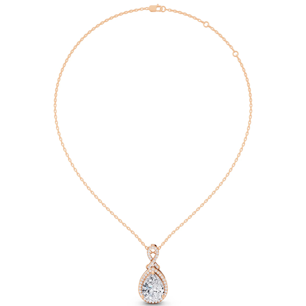 Rose Gold Pear Lab Grown Diamond Halo Infinity Bail Pendant, view 4