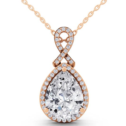 Rose Gold Pear Lab Grown Diamond Halo Infinity Bail Pendant