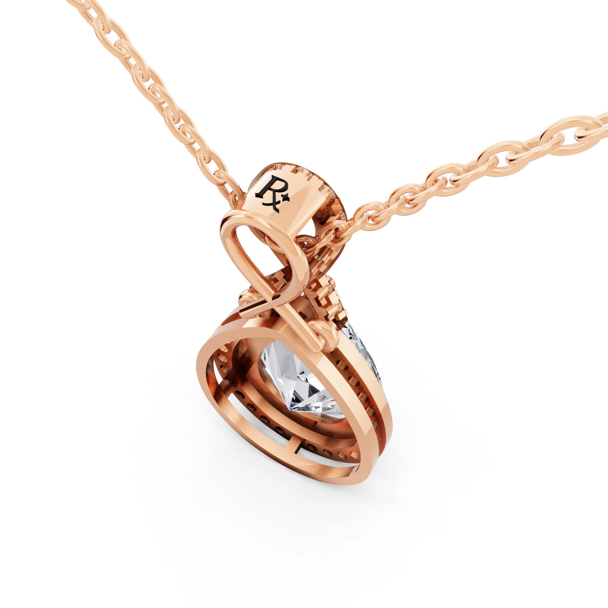 Rose Gold Pear Lab Grown Diamond Halo Infinity Bail Pendant, view 3