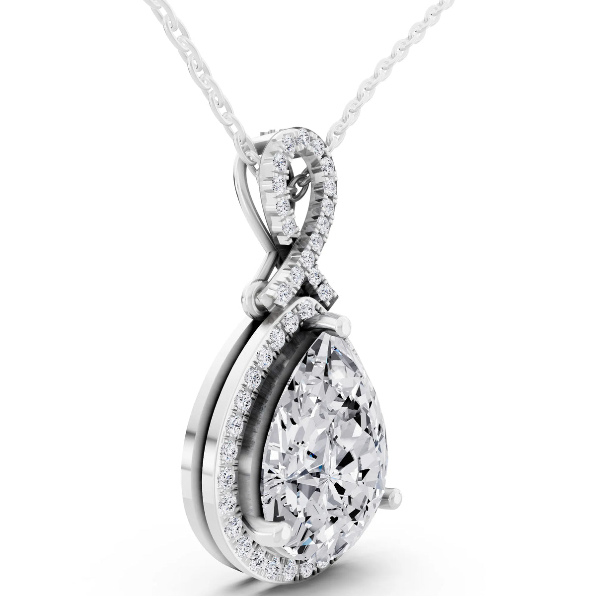 Pear Lab Grown Diamond Halo Infinity Bail Pendant, view 2