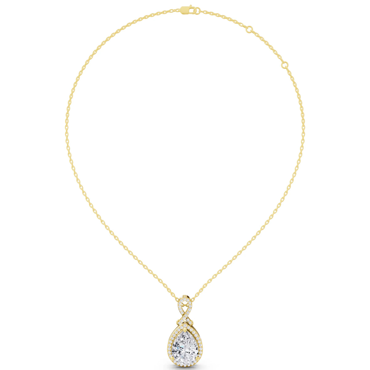 Yellow Gold Pear Lab Grown Diamond Halo Infinity Bail Pendant, view 6