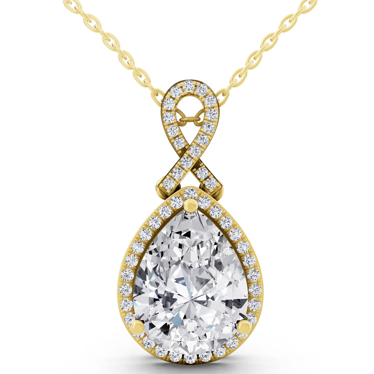Yellow Gold Pear Lab Grown Diamond Halo Infinity Bail Pendant