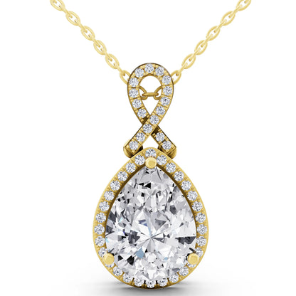 Yellow Gold Pear Lab Grown Diamond Halo Infinity Bail Pendant
