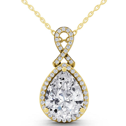 Yellow Gold Pear Lab Grown Diamond Halo Infinity Bail Pendant