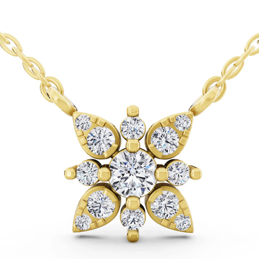 Yellow Gold Floral Petal Lab Grown Diamond Pendant