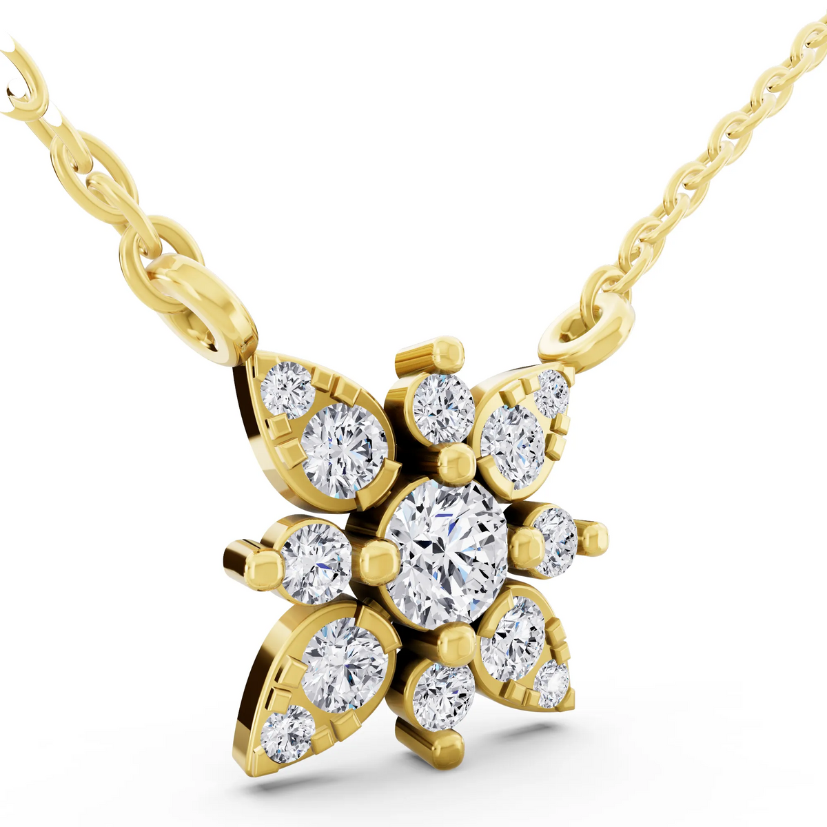 Yellow Gold Floral Petal Lab Grown Diamond Pendant, view 4