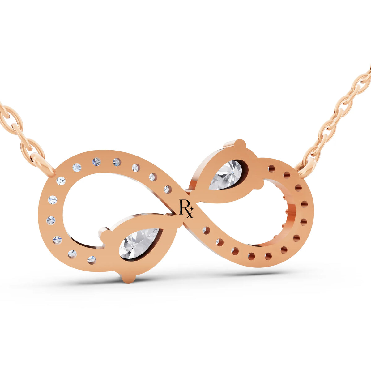 Rose Gold Infinity Pear Lab Grown Diamond Pendant, view 4