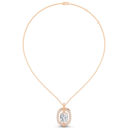 Rose Gold Oval Lab Grown Diamond Halo Vertical Bail Pendant, view 6