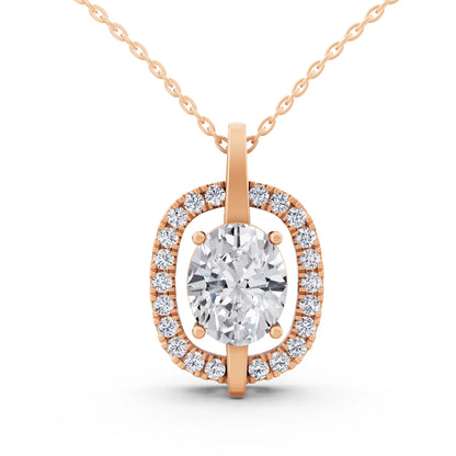 Rose Gold Oval Lab Grown Diamond Halo Vertical Bail Pendant