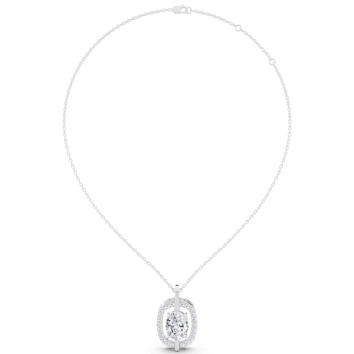 Oval Lab Grown Diamond Halo Vertical Bail Pendant, view 6