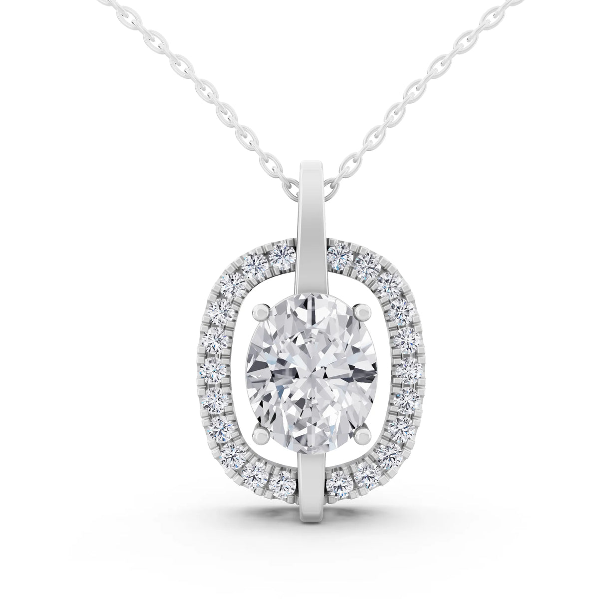 Oval Lab Grown Diamond Halo Vertical Bail Pendant