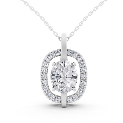 Oval Lab Grown Diamond Halo Vertical Bail Pendant