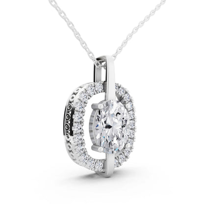 Oval Lab Grown Diamond Halo Vertical Bail Pendant, view 4