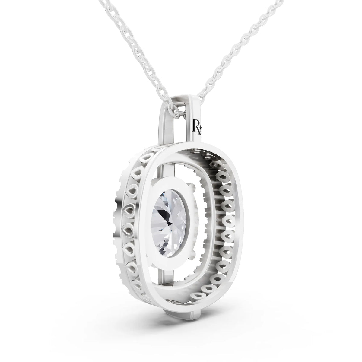 Oval Lab Grown Diamond Halo Vertical Bail Pendant, view 5