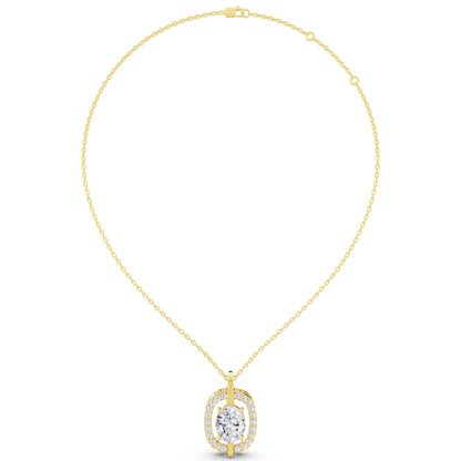 Yellow Gold Oval Lab Grown Diamond Halo Vertical Bail Pendant, view 6