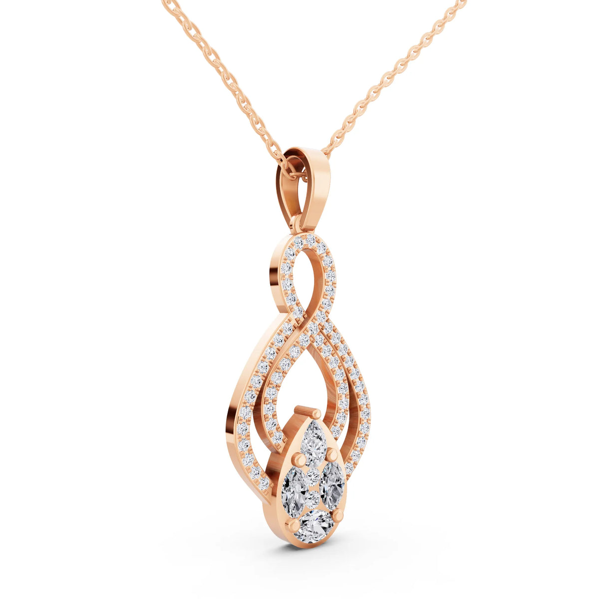 Rose Gold Infinity Marquise Pear Lab Grown Diamond Pendant, view 3