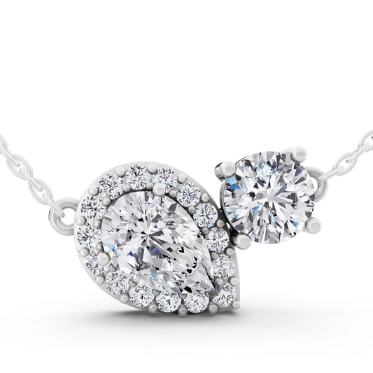 Pear Halo Round Two Stone Lab Grown Diamond Pendant