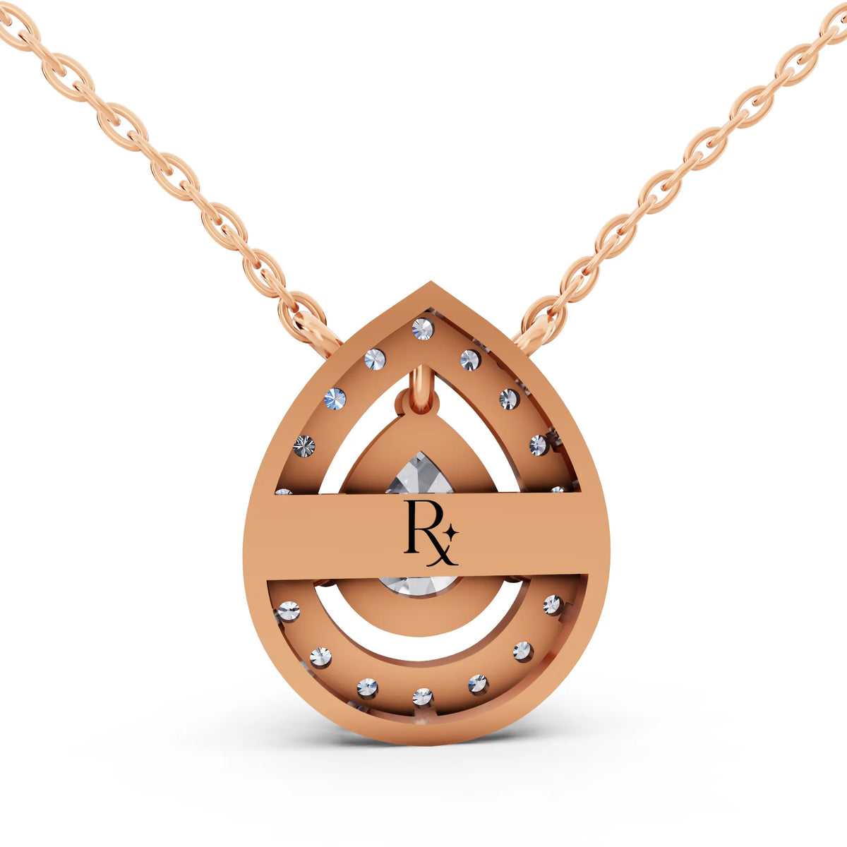 Rose Gold Pear Lab Grown Diamond Delicate Halo Pendant, view 5