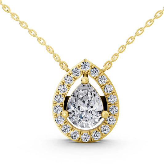 Yellow Gold Pear Lab Grown Diamond Delicate Halo Pendant