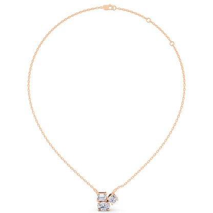 Rose Gold Emerald Round Oval Cluster Lab Grown Diamond Pendant, view 5