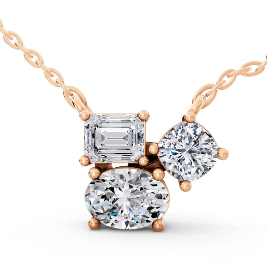Rose Gold Emerald Round Oval Cluster Lab Grown Diamond Pendant