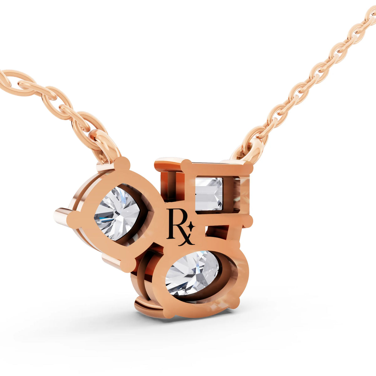 Rose Gold Emerald Round Oval Cluster Lab Grown Diamond Pendant, view 4