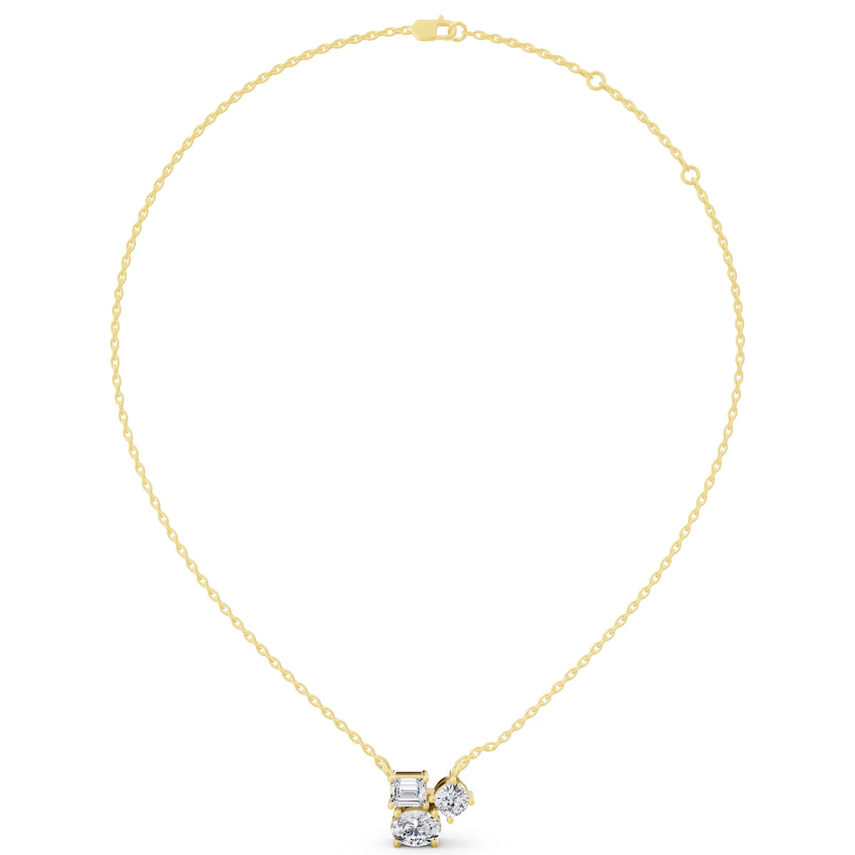 Yellow Gold Emerald Round Oval Cluster Lab Grown Diamond Pendant, view 5